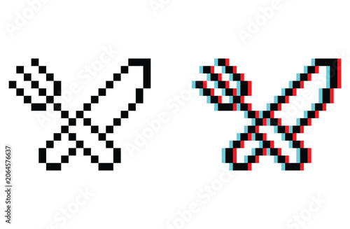 Fork knife dining 8 bit vector icon for computer game, logo
