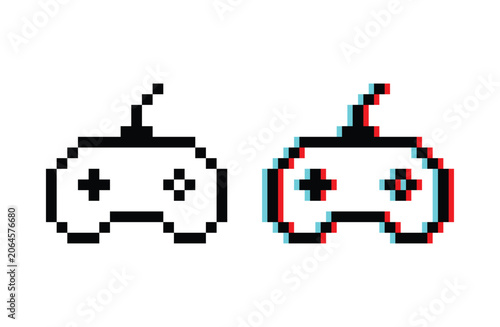 Game controller 8 bit vector icon for computer game, logo