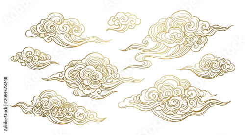 Set of traditional chinese style golden clouds
