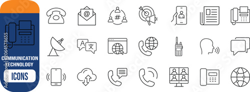Communication and contact line icons. phone icon set, email icon set, chat icon set