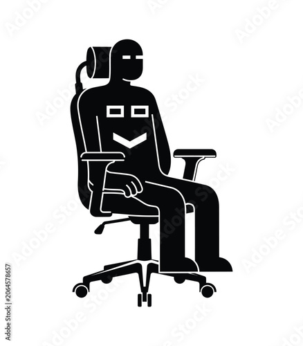 Robot sitting on ergonomic gaming chair vector illustration silhouette