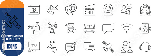 Communication and technology vector icons. email icon set, radio icon set, webcam icon set