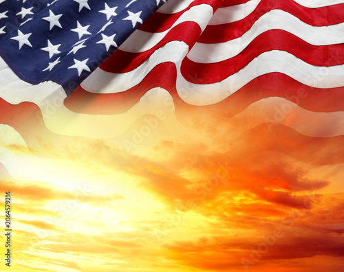 USA flag in sunny sky