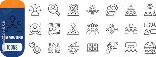 Team collaboration business success icons. gear icon set, target icon set, lightbulb icon set