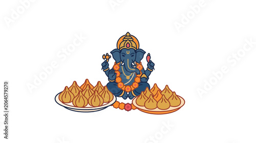 Lord Ganesha with Traditional Modak Offerings for Ganesh Chaturthi Festival