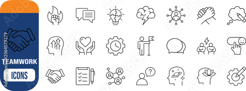 Teamwork business and success icons. handshake icon set, brain icon set, puzzle icon set