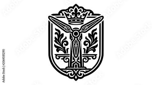 Foto Royal heraldic shield with crown and sword
