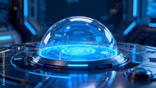Futuristic dome interface with glowing blue elements