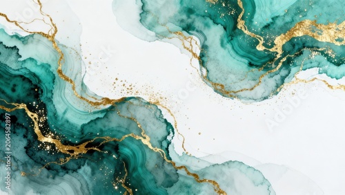 Abstract teal and gold watercolor design