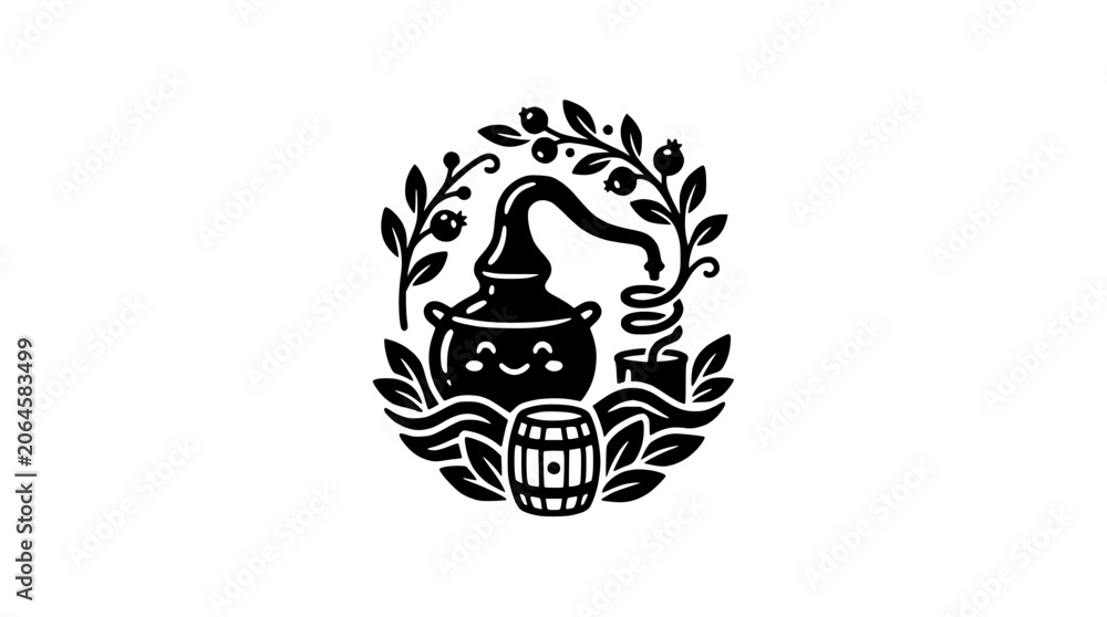Fototapeta premium Copper still illustration with botanical elements.