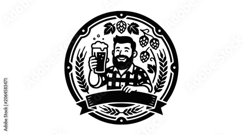 Foto Round brewer man emblem logo
