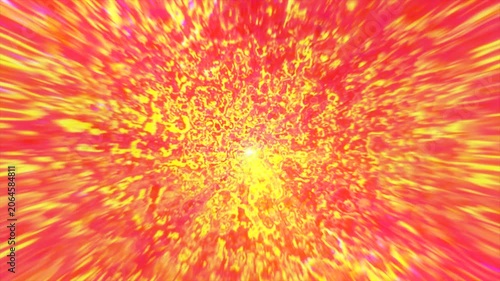 Hypnotic fast zoom through a bright red and yellow psychedelic tunnel. Dynamic abstract motion background with energy flares.
