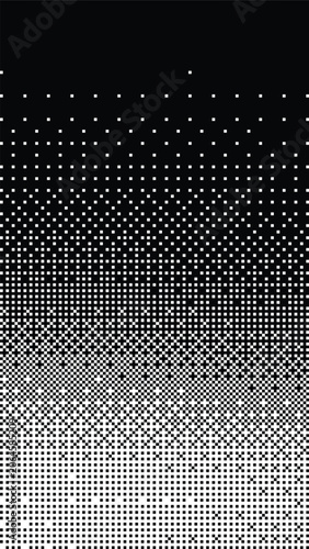 Abstract black and white halftone dot gradient pattern background with a textured grid effect