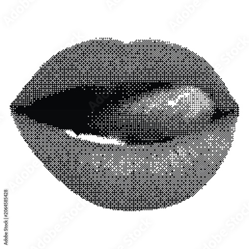 Close up of female lips with tongue sticking out in a pop art comic book dot style illustration