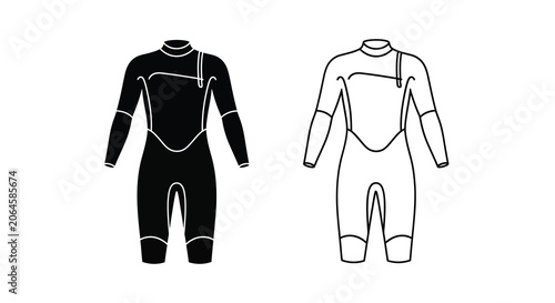 Bild auf Leinwand Wetsuit Silhouette Black And White Linear Illustration