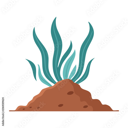 Flat design illustration of seaweed growing from soil