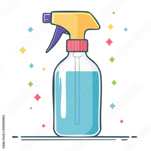 Flat design spray bottle with colorful background