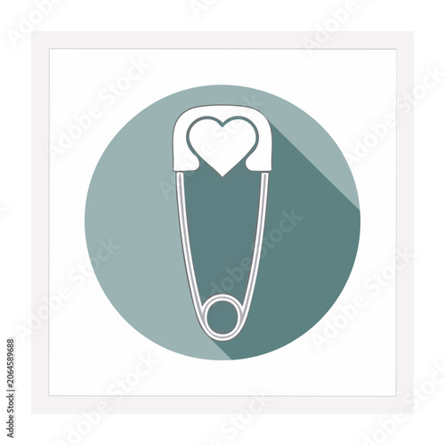 Heart-shaped safety pin icon on teal background