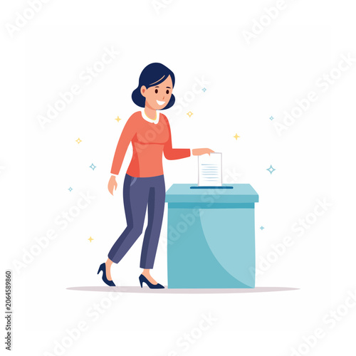 Woman casting vote in ballot box illustration