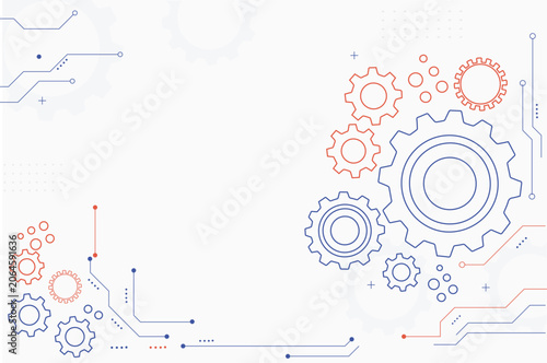 Technology Gear Background with Mechanical Cogs and Digital Circuit Elements Vector Illustration