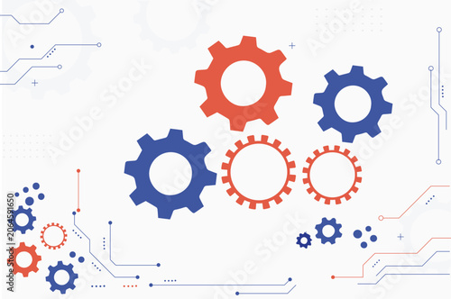 Technology Gear Background with Mechanical Cogs and Digital Circuit Elements Vector Illustration