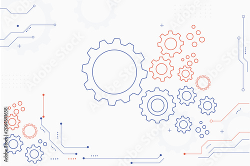 Technology Gear Background with Mechanical Cogs and Digital Circuit Elements Vector Illustration