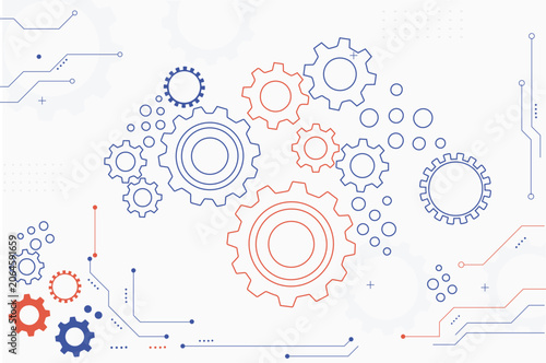 Technology Gear Background with Mechanical Cogs and Digital Circuit Elements Vector Illustration