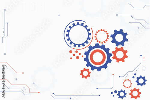 Technology Gear Background with Mechanical Cogs and Digital Circuit Elements Vector Illustration