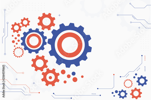 Technology Gear Background with Mechanical Cogs and Digital Circuit Elements Vector Illustration