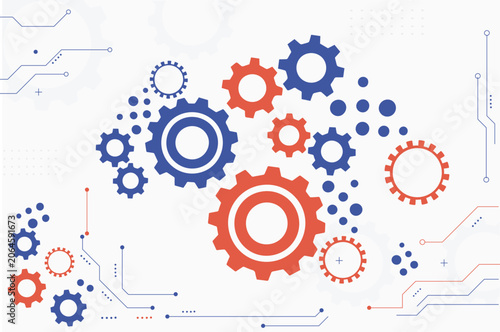 Technology Gear Background with Mechanical Cogs and Digital Circuit Elements Vector Illustration