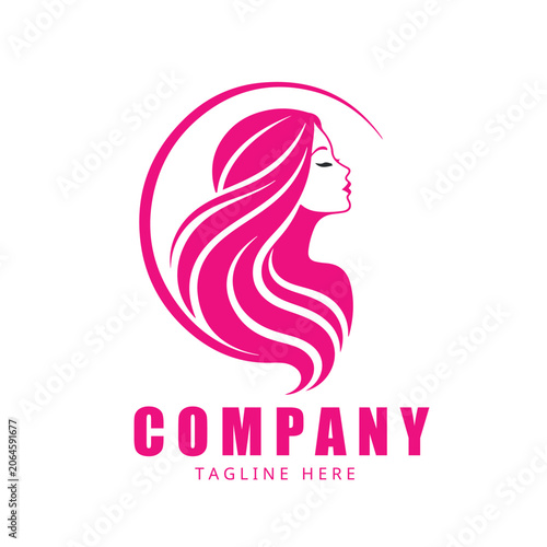 Elegant Beauty Salon Logo with Female Silhouette and Floral Lotus Design Vector
