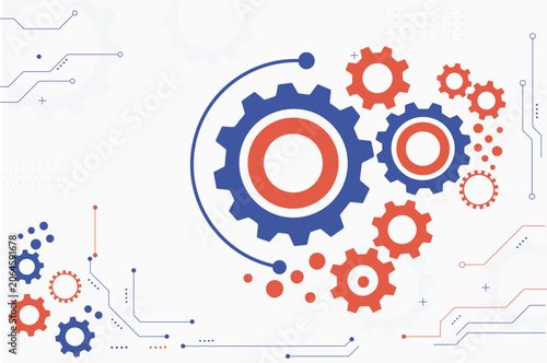 Technology Gear Background with Mechanical Cogs and Digital Circuit Elements Vector Illustration