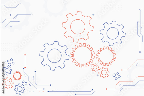 Technology Gear Background with Mechanical Cogs and Digital Circuit Elements Vector Illustration