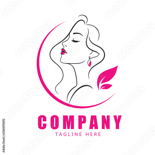Elegant Beauty Salon Logo with Female Silhouette and Floral Lotus Design Vector