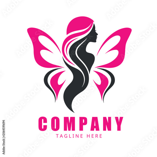 Elegant Beauty Salon Logo with Female Silhouette and Floral Lotus Design Vector