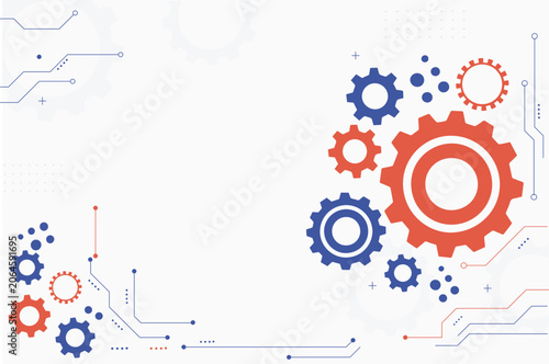 Technology Gear Background with Mechanical Cogs and Digital Circuit Elements Vector Illustration