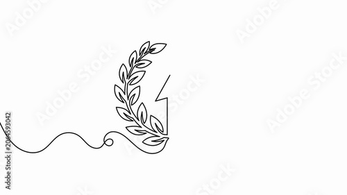 Laurel wreath with arrow continuous line drawing animation for business award and success concept
