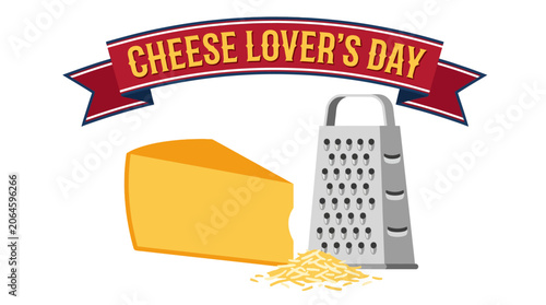 Obraz na płótnie Cheese Lover's Day illustration with wedge and grater.