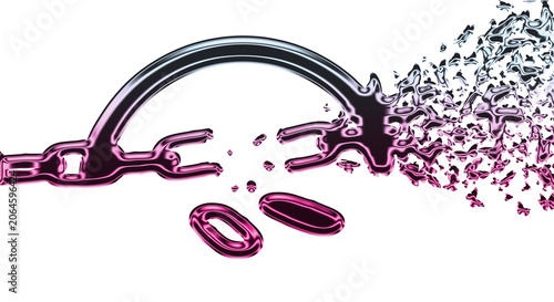 Foto A broken chain shatters on a transparent background with fragments flying away