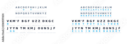 Fotografie Secret code game displayed with letters, symbols,  numbers on paper