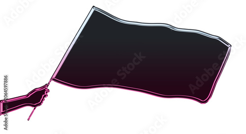 A hand holds a waving flag with a pink outline on transparent background