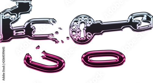 Photos Broken metal chain links scattered on a surface with fragments