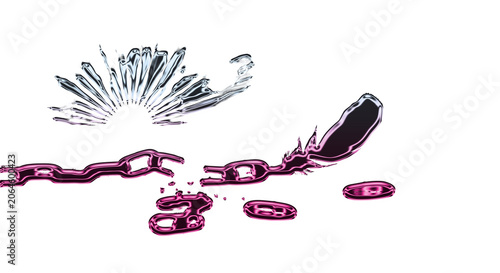 Tableau sur toile A broken chain explodes into pieces on a transparent background with shattered glass