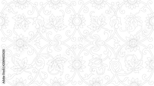 Elegant floral pattern vector illustration with leaves and swirls on white background