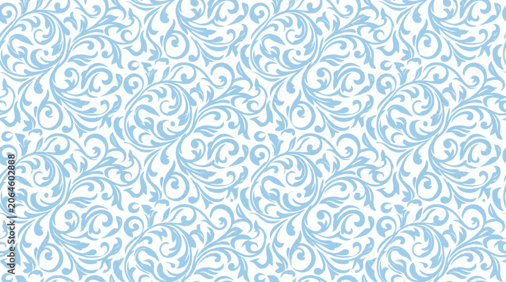 Fototapeta premium Light blue vintage floral pattern on white background, seamless vector illustration