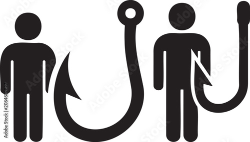 Bild auf Leinwand Two people and fishing hook symbol on white background.