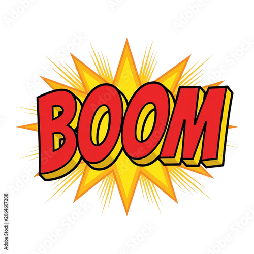 Explosion Boom Comic Speech Bubble, Red and Yellow Vector Icon