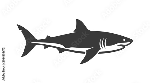 Photos Minimalist gray shark illustration isolated on white background.