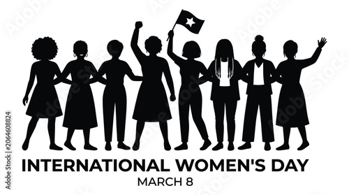 Silhouette Of Women Holding Hands With Flag White Background