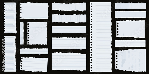 Принти на полотні Torn notebook paper pieces with spiral binding white background silhouette